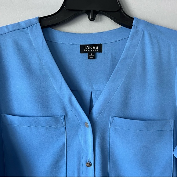 Jones New York Women's Jasper Roll-Cuff Blouse Blue Horizon Size Small - Picture 2 of 12